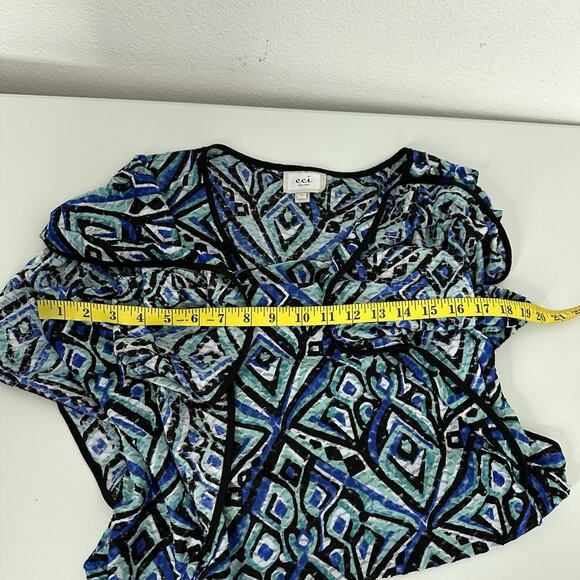 ECI New York Blouse Womens Large Blue Flutter Sleeve Costal Flowy Capsule - Picture 10 of 13